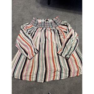 Signature Studio Off Shoulder Blouse Womens XL Multi Colored Flowy Casual Boho